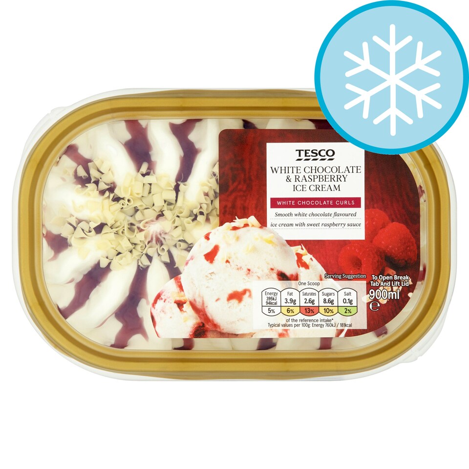 Tesco White Chocolate And Raspberry Ice Cream 900Ml