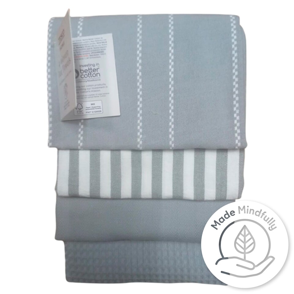 Tesco Grey Dobby Tea Towel 4 pcs