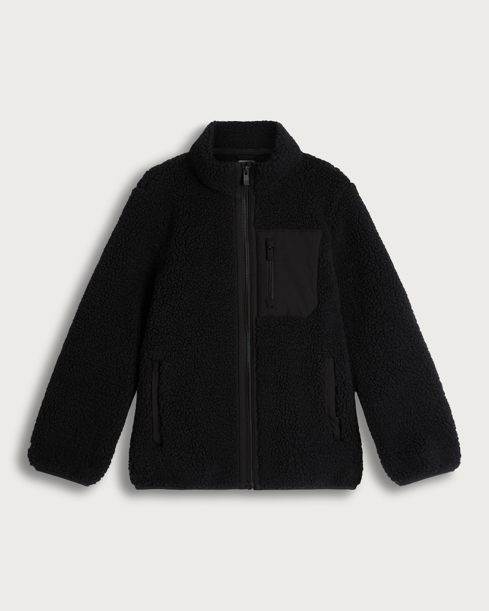 F&F Boys Fleece Pocket Front Zip Up Jacket in Black