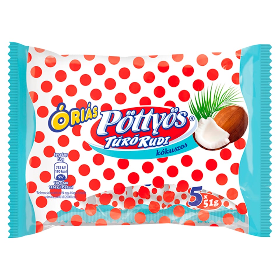 Pöttyös Óriás Túró Rudi Milk Chocolate Coated Dessert with Coconut 5 x 51 g (255 g)