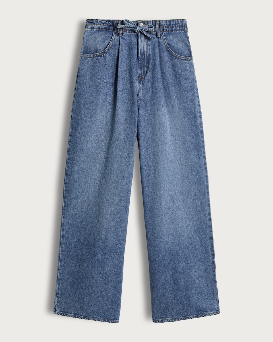 image 1 of OH ME OH MY Wide Leg Tie Waist Jeans in Blue
