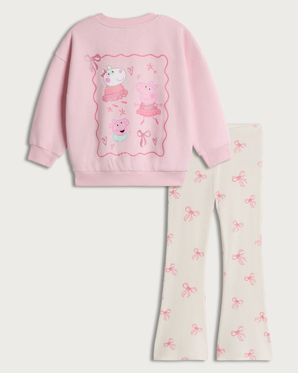 image 1 of Peppa Pig 2-Piece Cotton Rich Sweatshirt and Flared Leggings in Multi Pink