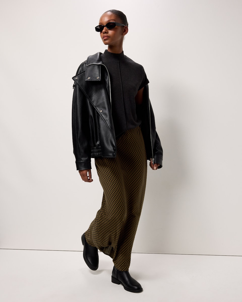 image 1 of F&F Micro Checked Midi Skirt in Multi Brown