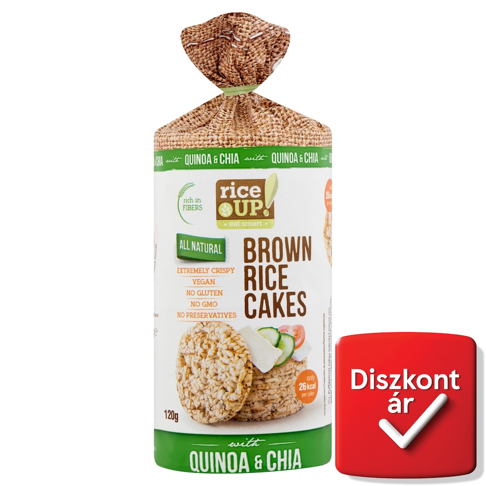 RiceUp! Eat Smart teljes kiőrlésű puffasztott rizs barna rizzsel, chia maggal és quinoával 120 g  1. kép