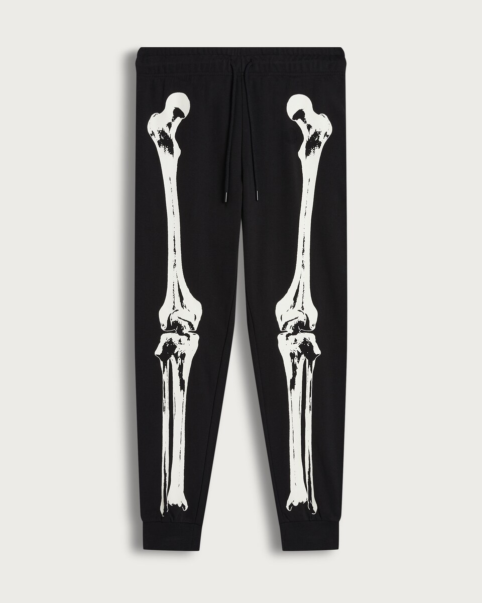 F&F Cotton Rich Skeleton Print Cuffed Co-ord Joggers in Black