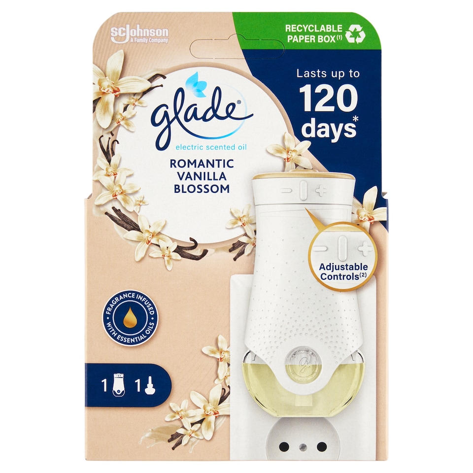 obrázok 1 z Glade Electric Scented Oil Romantic Vanilla Blossom elektrický tekutý osviežovač vzduchu 20 ml