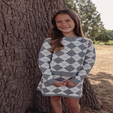 F&F x Samantha Faiers 2-Piece Argyle Cardigan and Skirt Set in Grey