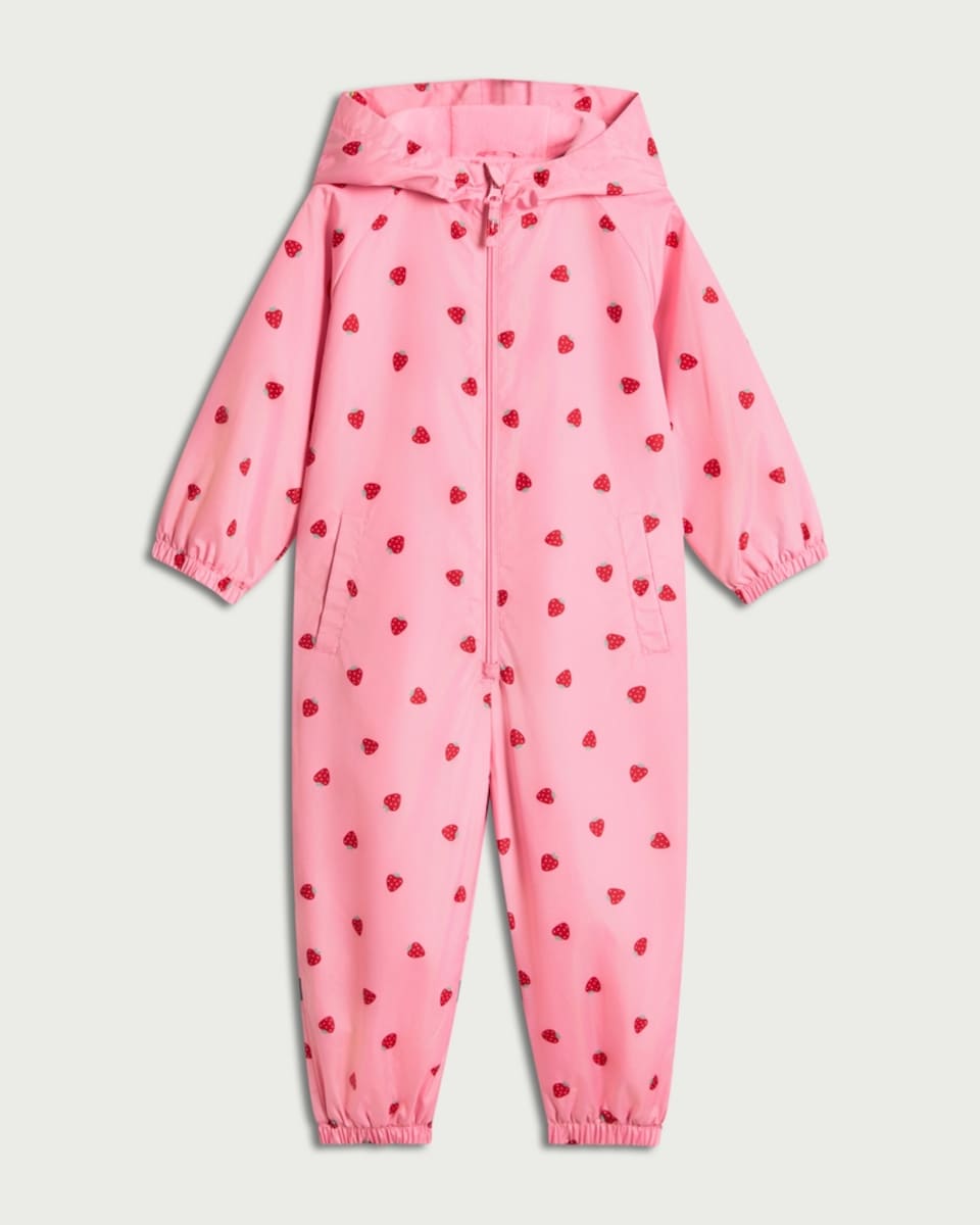 image 1 of F&F Girls Heart Print Shower Resistant Puddlesuit in Pink