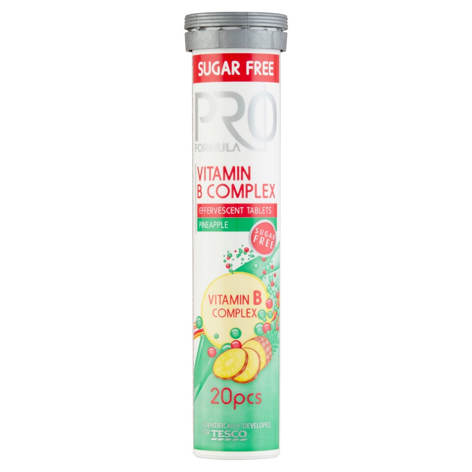 Tesco Pro Formula ananászízű cukormentes pezsgőtabletta B-vitaminokkal 20 db 80 g