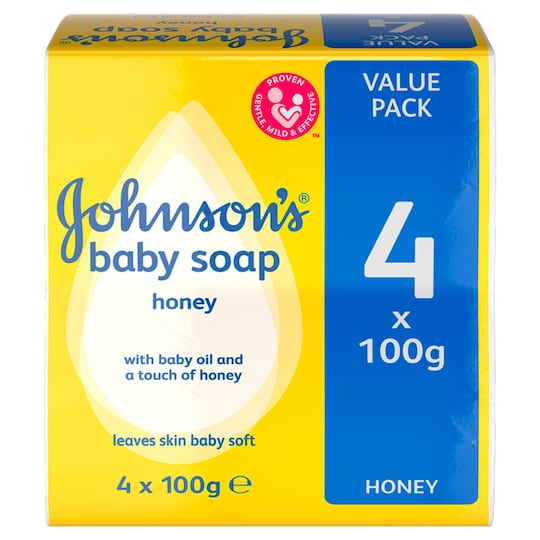 Johnson's Baby Soap Bar Honey 4X100g Tesco Groceries
