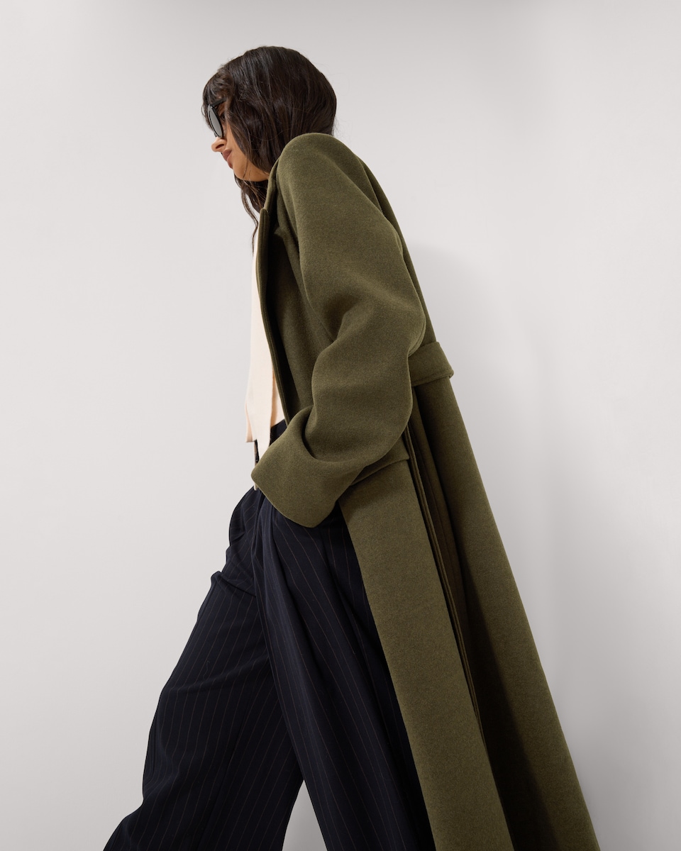 image 1 of F&F Textured Formal Belted Coat in Khaki