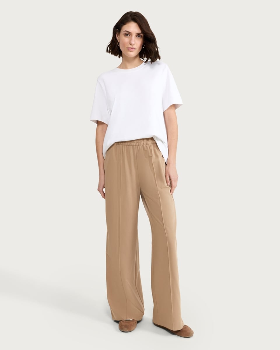 image 1 of F&F Pleated Wide Leg Joggers in Beige