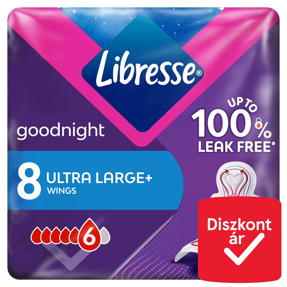 Libresse Ultra Large+ Goodnight szárnyas egészségügyi betét, éjszakai használatra 8 db  1. kép