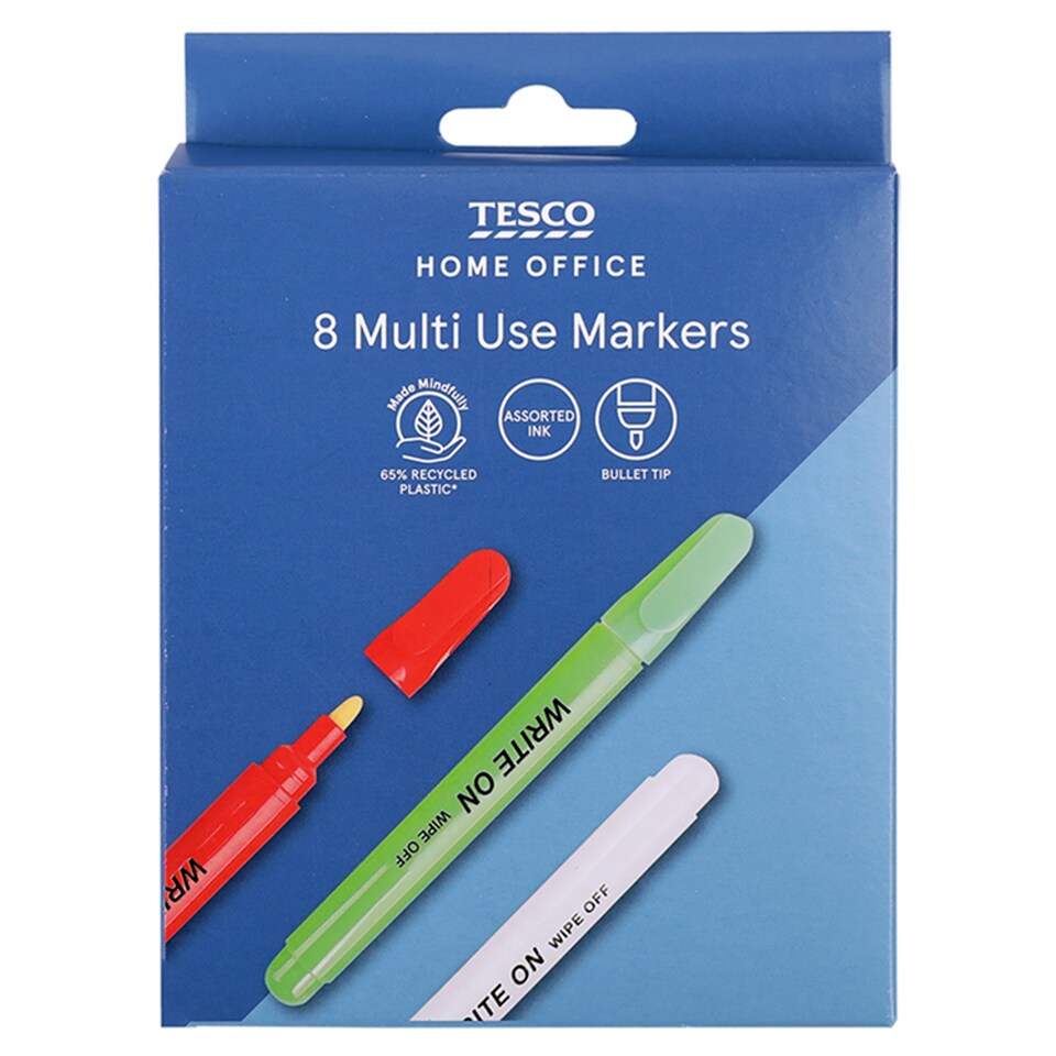 Tesco Wipe-Clean Board Marker Brights 8 Pack
