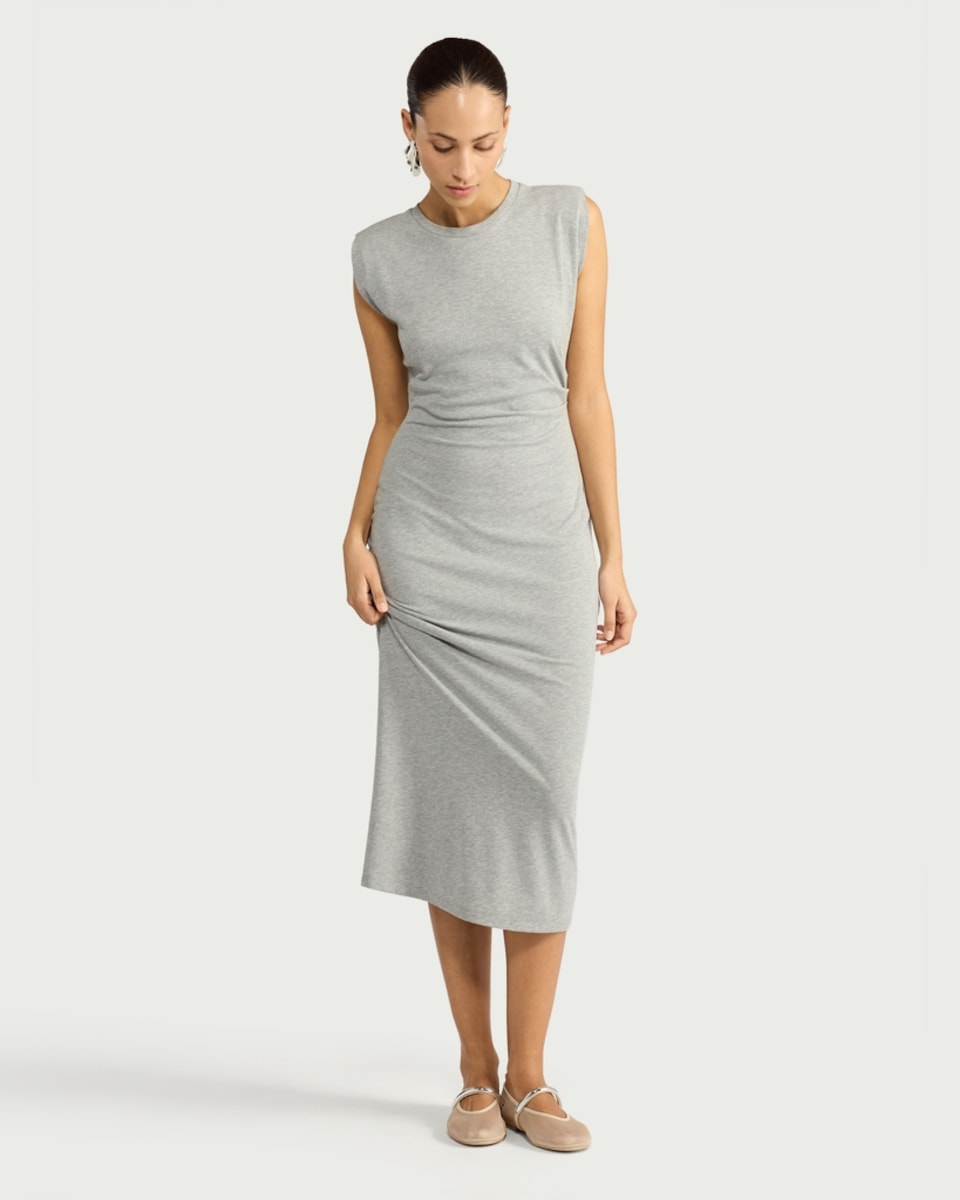image 1 of F&F Sleeveless Ruched Side Midi Dress in Grey