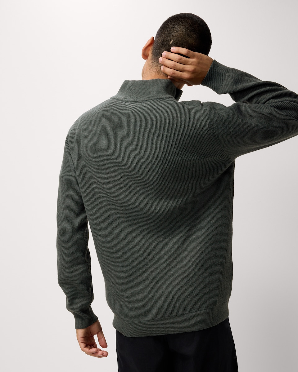 image 1 of F&F Ribbed Half Zip Jumper in Green