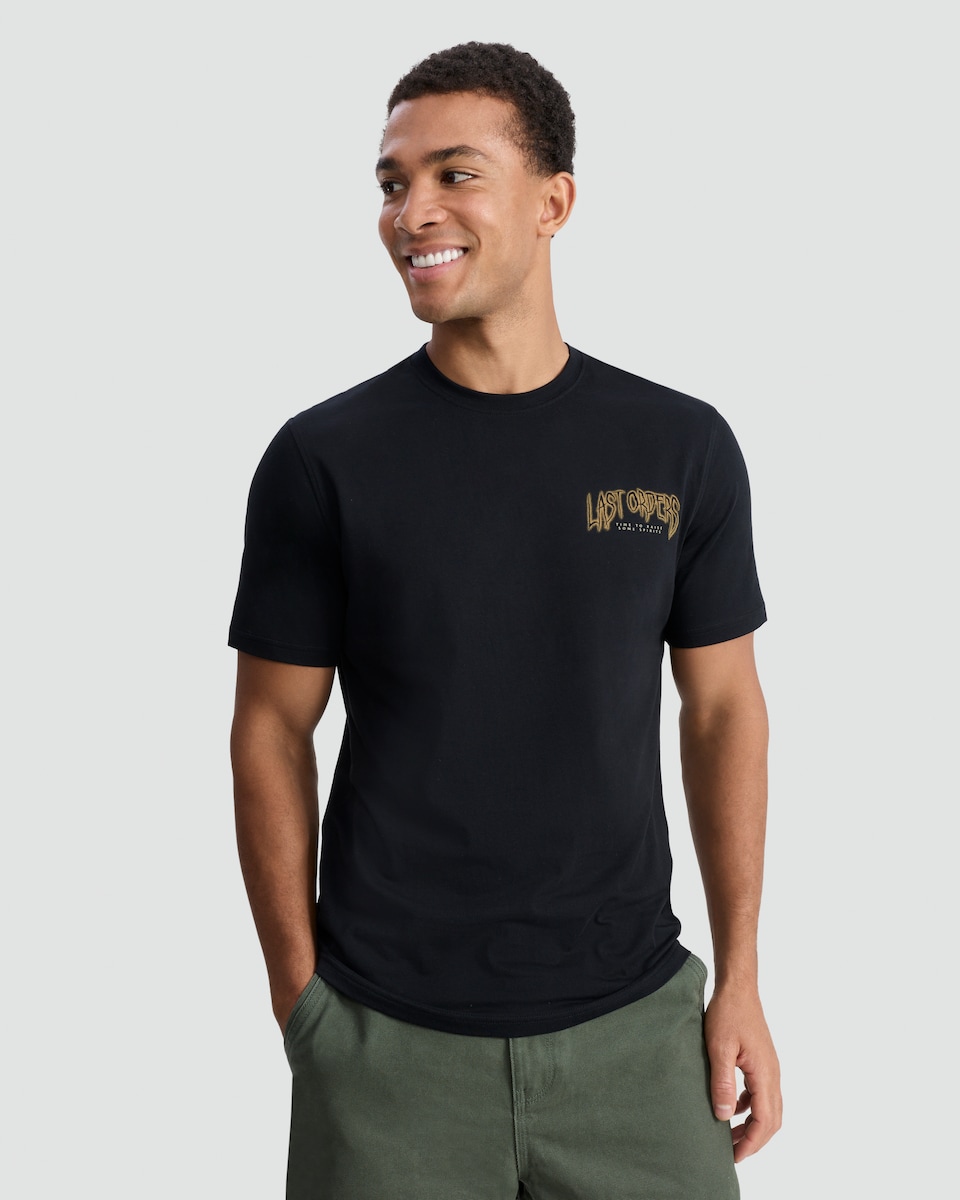 image 1 of F&F Halloween Pure Cotton Last Orders Print Regular Fit T-Shirt in Black