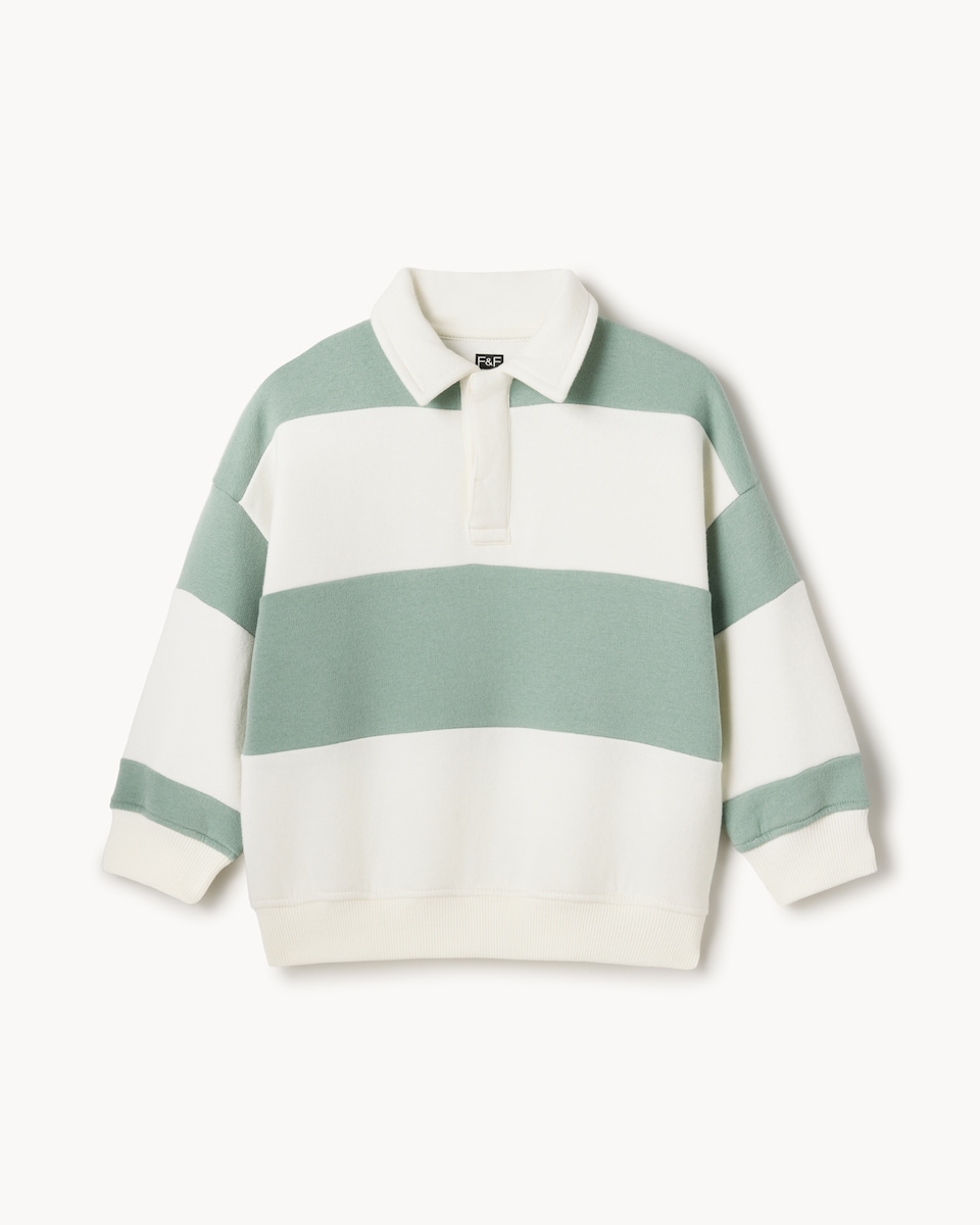 image 1 of F&F Boys Cotton Rich Striped Rugby Sweatshirt in Mint