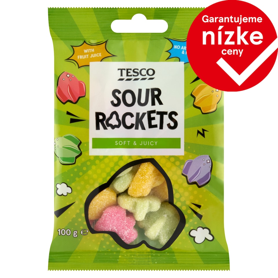 Tesco Želé cukríky s ovocnými príchuťami s kyslou cukrovou posýpkou 100 g