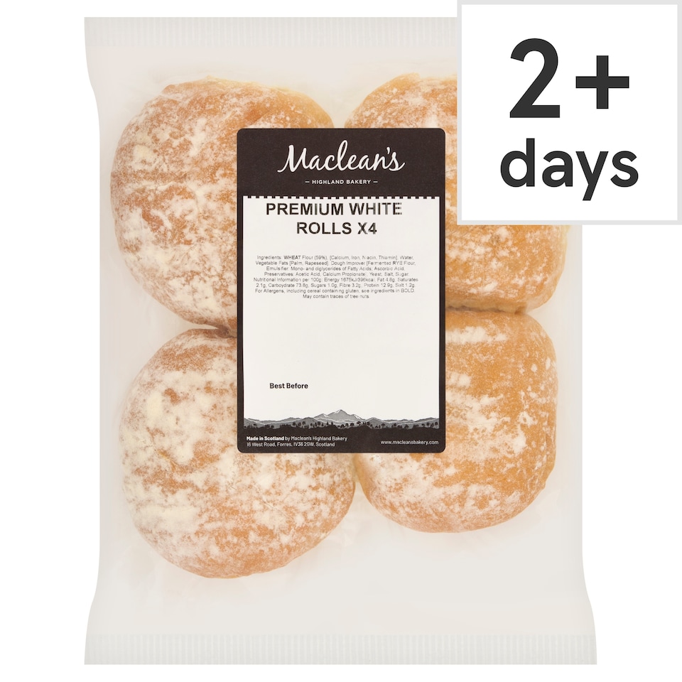 Maclean's Highland Bakery Premium White Bread Rolls 4 Pack