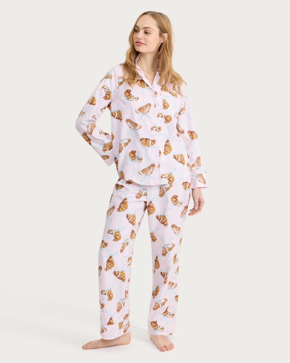 image 1 of F&F Croissant Print Pyjama Set in Multi Pink