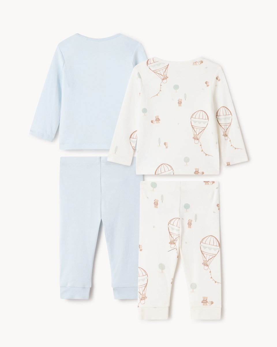 image 1 of F&F Baby 2-Pack Pure Cotton Bear Hot Air Balloon Pyjama Sets in Blue
