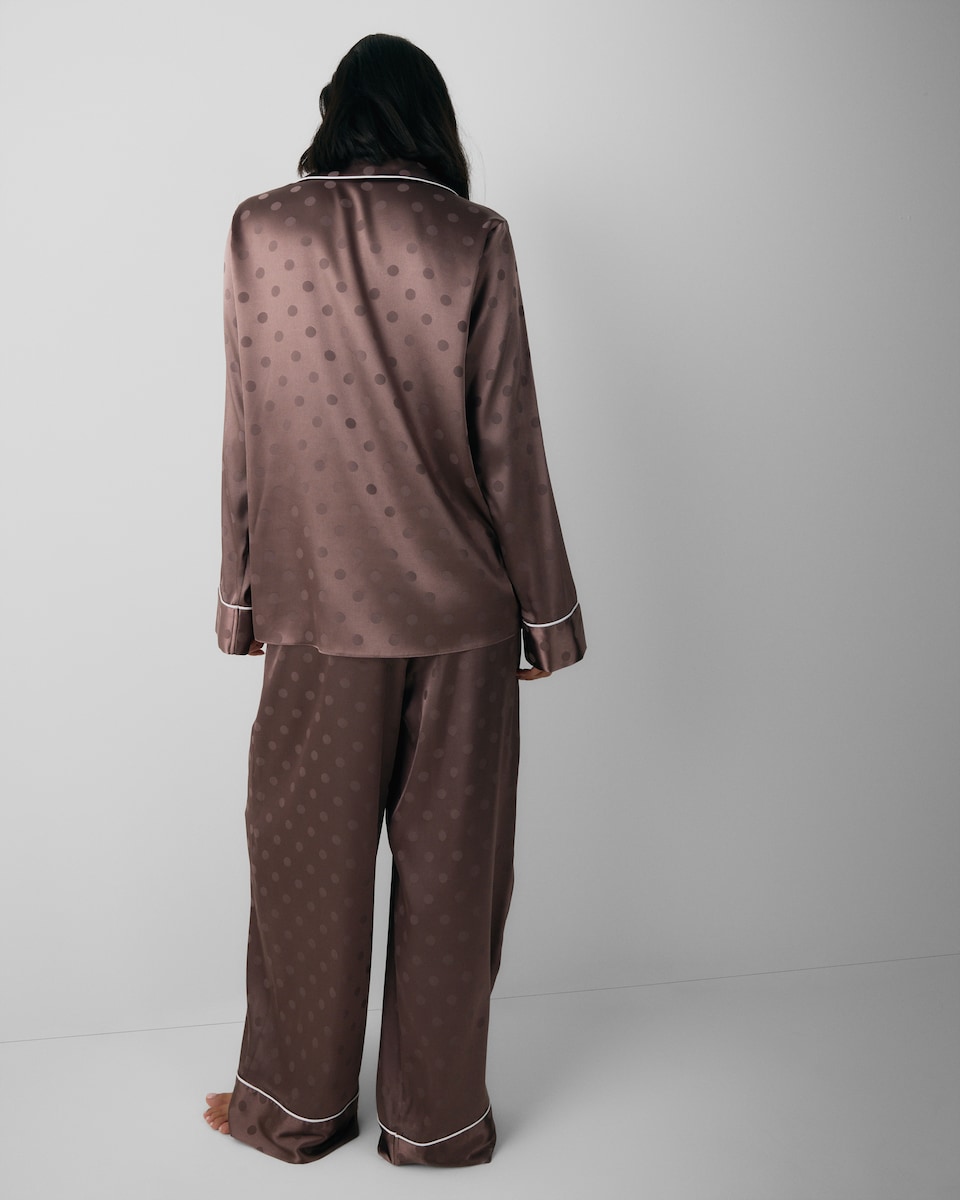 image 1 of F&F CoolEase™ Satin Polka Dot Pyjama Set in Brown