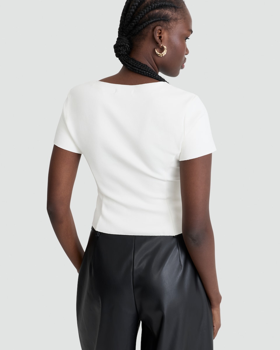 image 1 of F&F Square Neck Buttoned Short Sleeved Top in Cream