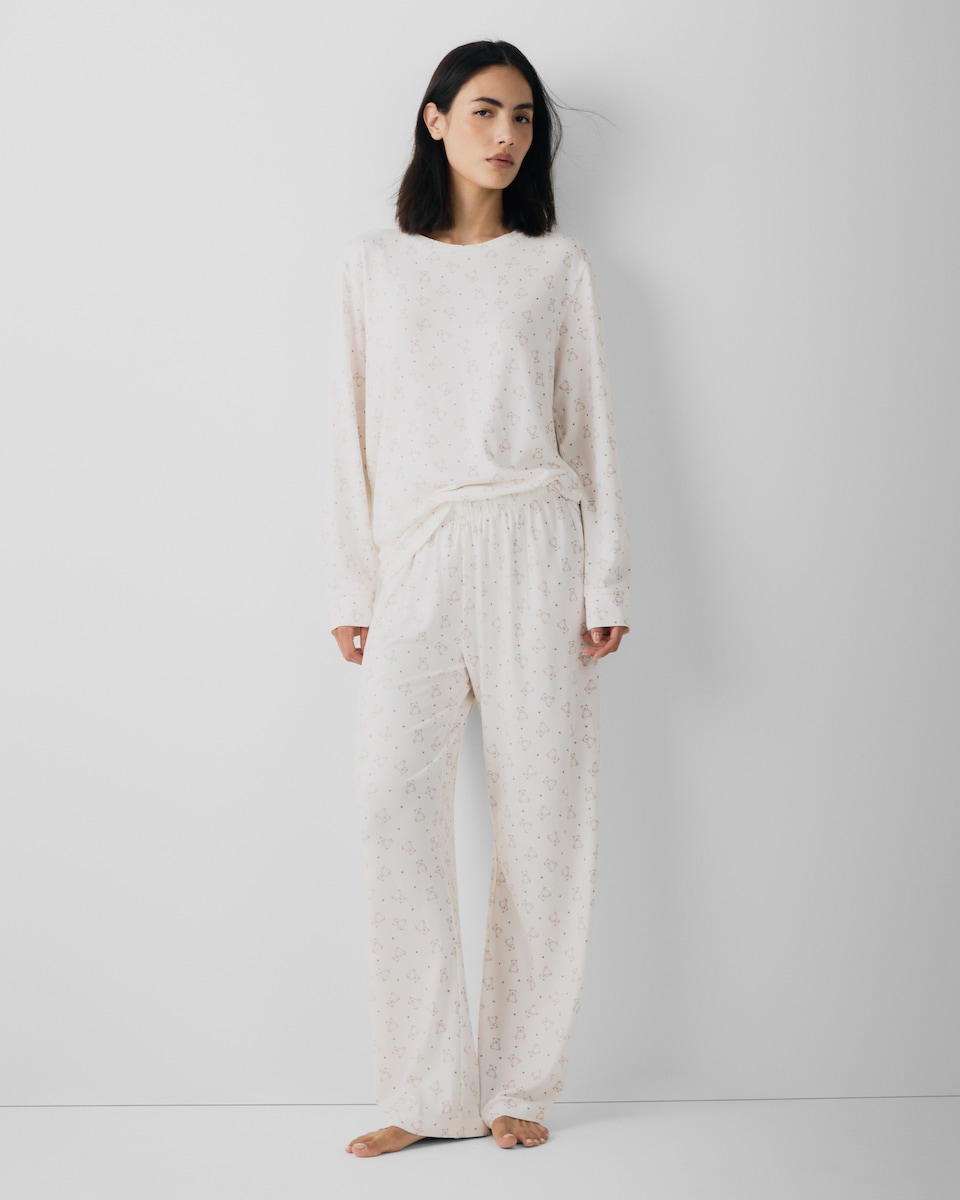 image 1 of F&F Textured Bear Print Pyjama Set in Cream