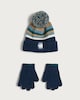 image 1 of F&F Boys 3-Piece Knitted Striped Hat, Gloves and Snood Set in Navy