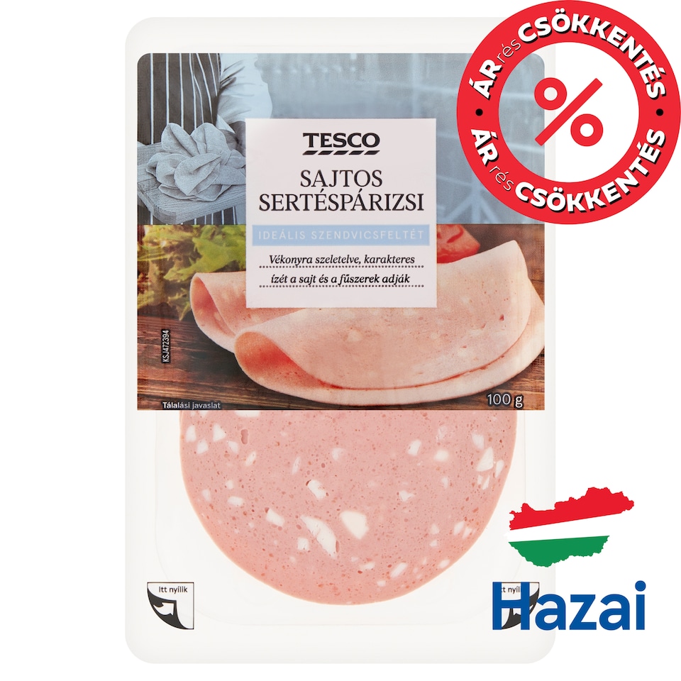 Tesco szeletelt sajtos sertéspárizsi 100 g
