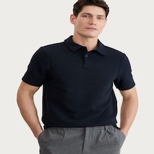 F&F Cotton Rich Ottoman Textured Short Sleeved Polo Shirt in Navy