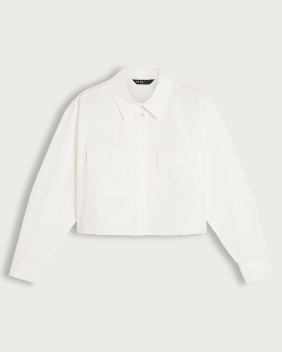 image 1 of F&F Pure Cotton Cropped Pocket Front Button Up Shirt in White