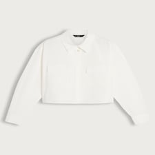 F&F Pure Cotton Cropped Pocket Front Button Up Shirt in White