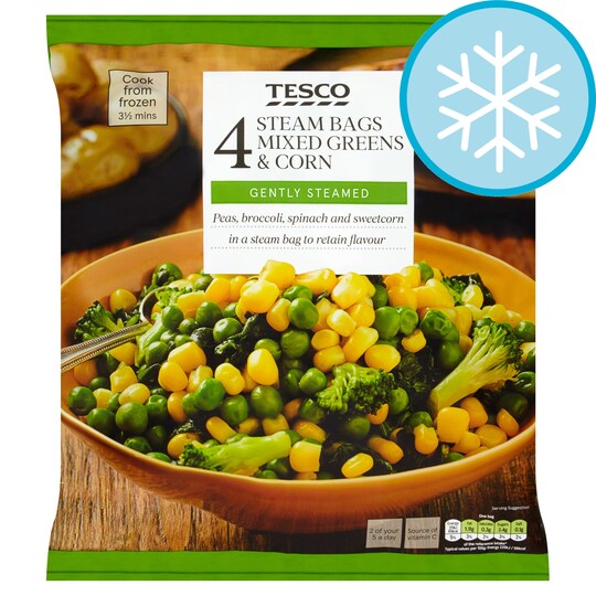 Tesco 4X Steam Bags Mixed Greens & Corn 640G Tesco Groceries