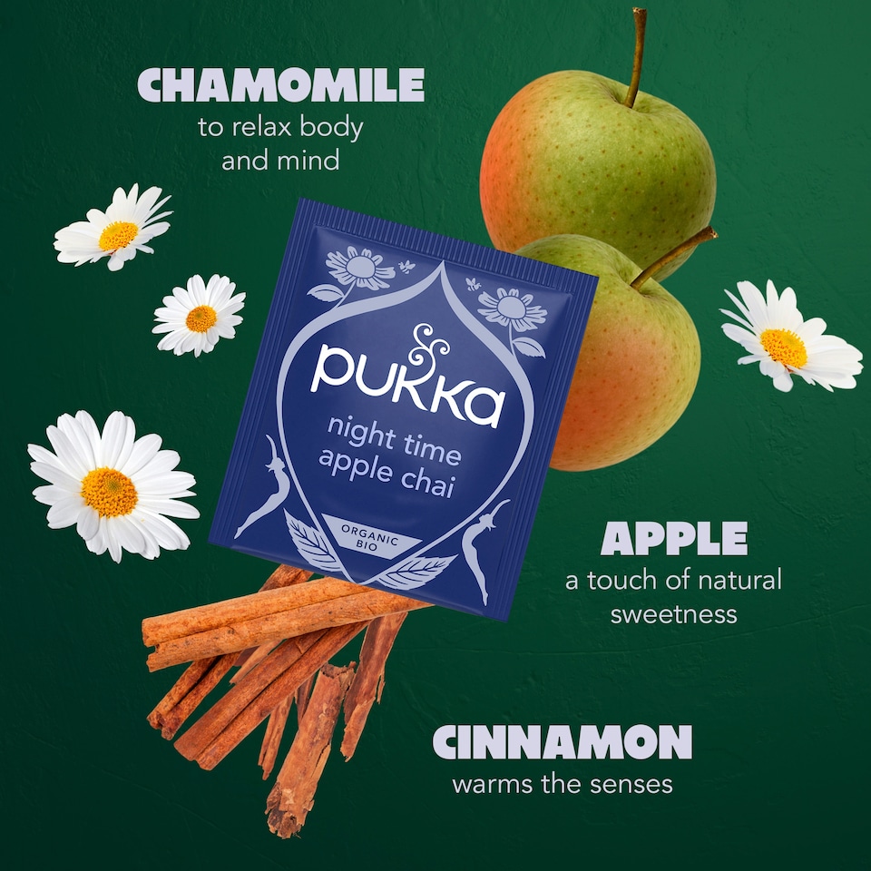 image 1 of Pukka Organic Night Time Apple Chai Herbal Tea With Chamomile 20 Sleep Tea Bags 36g