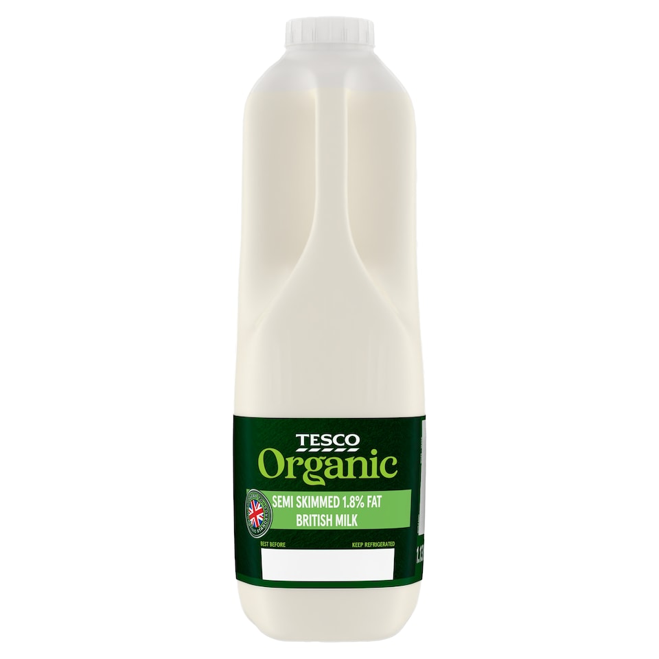 Tesco Organic British Semi Skimmed Milk 1.136L, 2 Pint