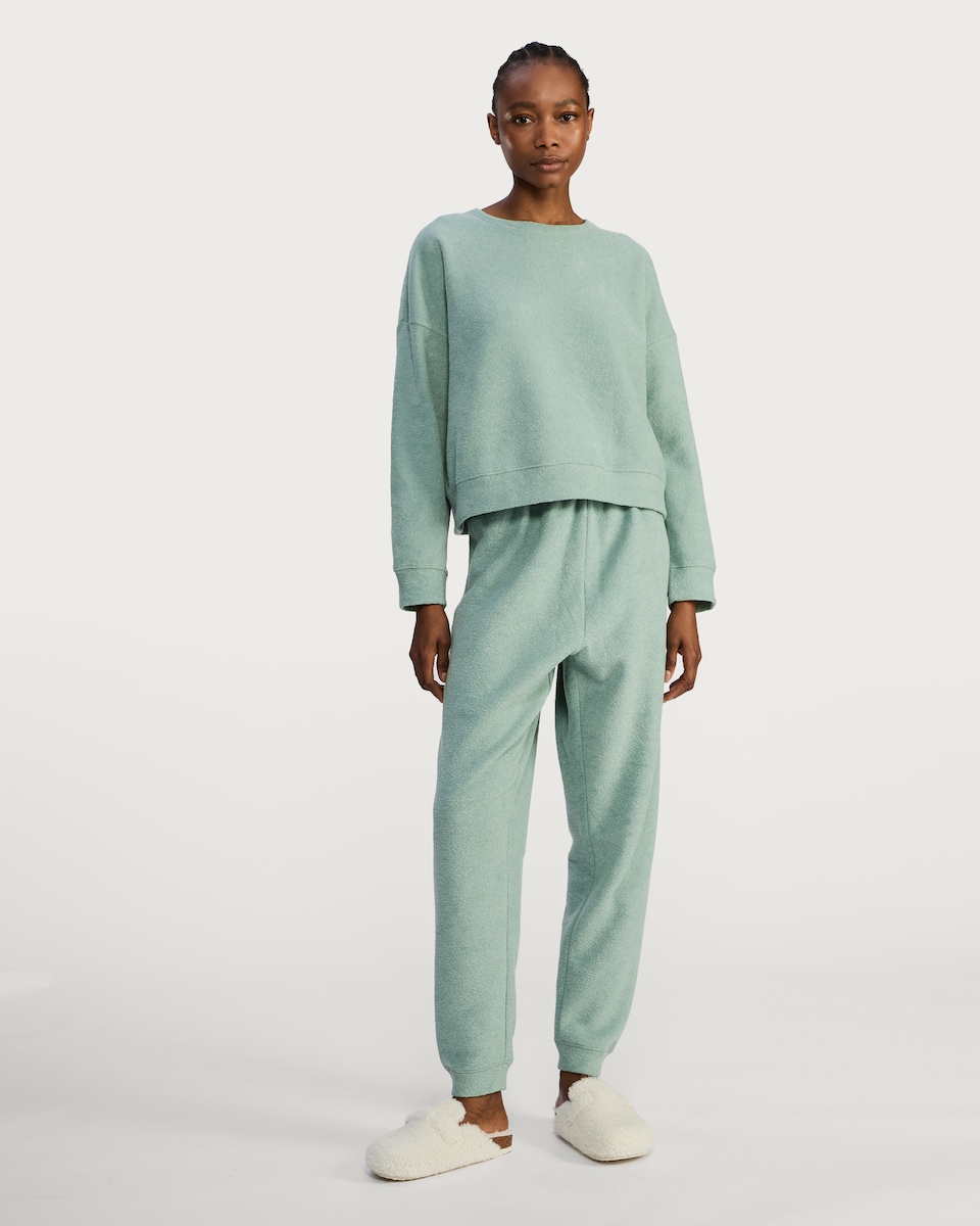 image 1 of F&F Towelling Textured Cuffed Pyjama Joggers in Green