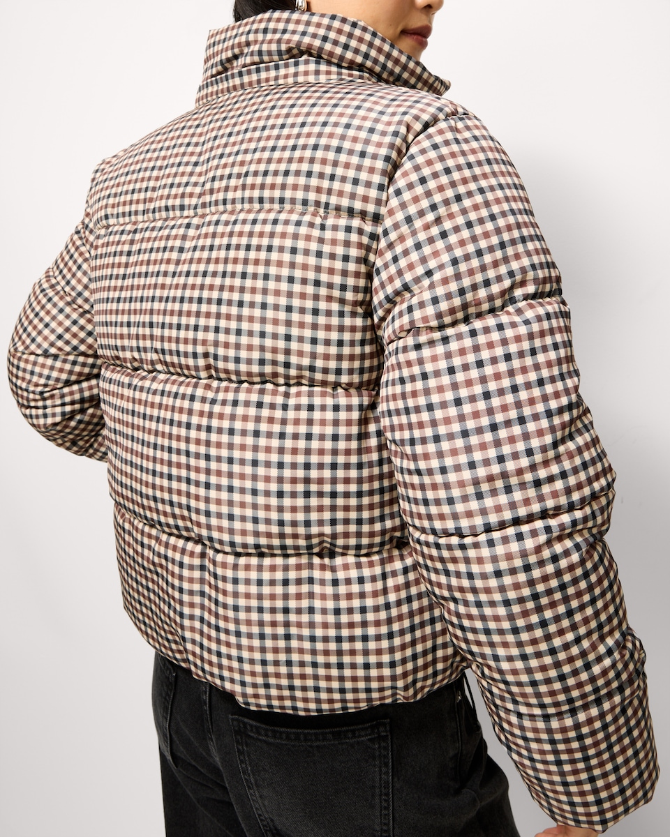 image 1 of F&F Check Padded Zip Up Coat in Multi Brown