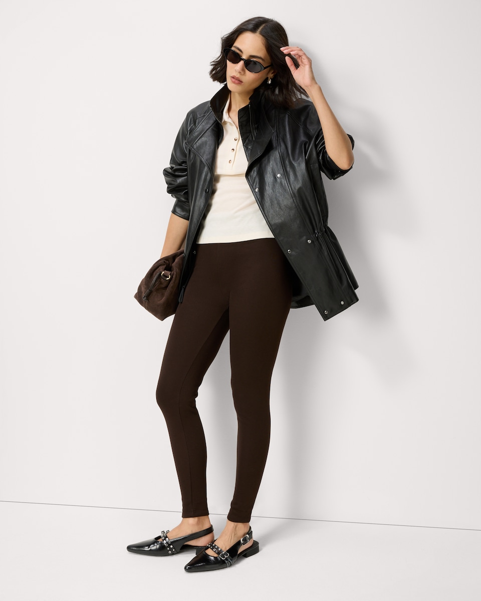 image 1 of F&F Cotton Rich Faux Fur Lined Leggings in Brown