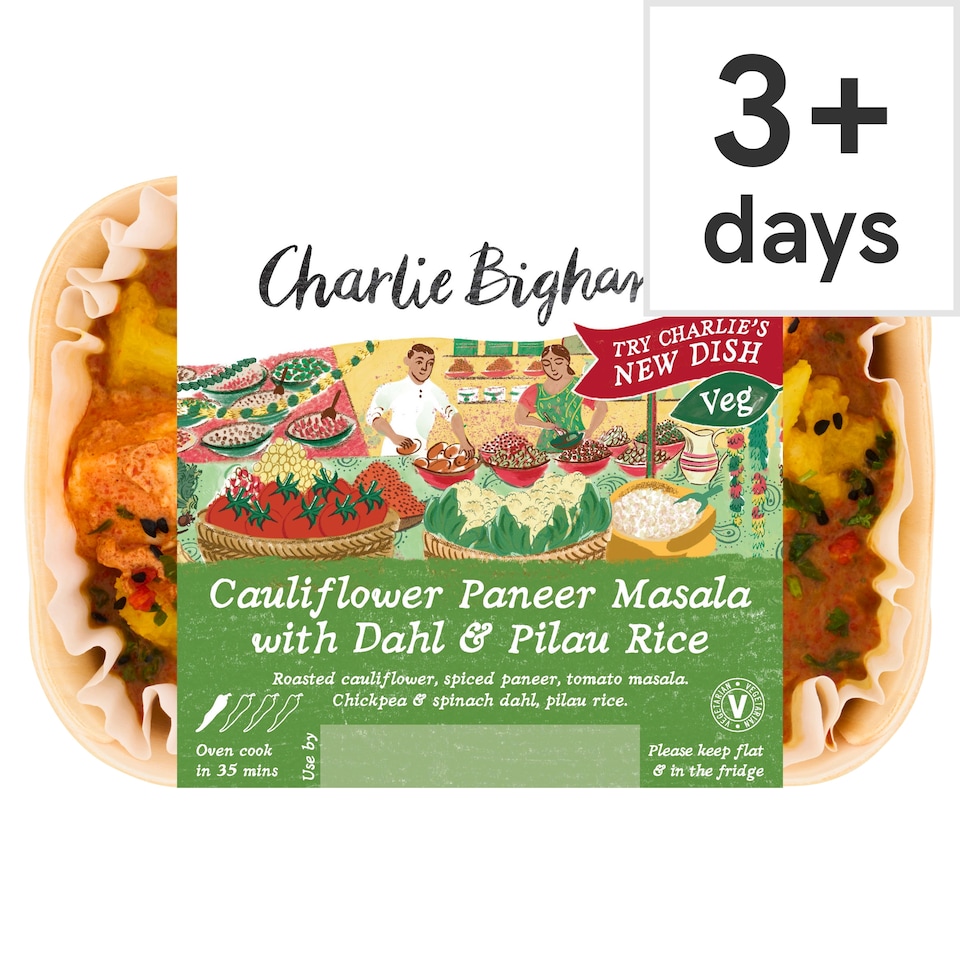Charlie Bigham's Paneer Cauliflower Masala with Dahl & Pilau Rice 400g