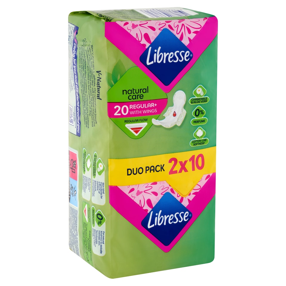 Libresse Regular+ Natural Care szárnyas egészségügyi betét 2 x 10 db  1. kép