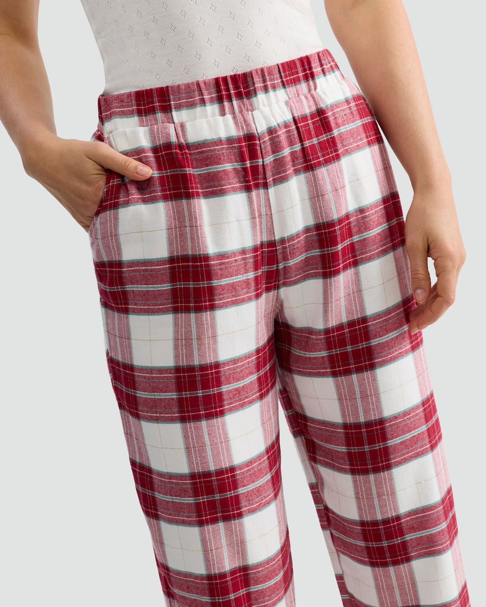 image 1 of F&F Cotton Blend Check Print Pyjama Bottoms in Multi Red