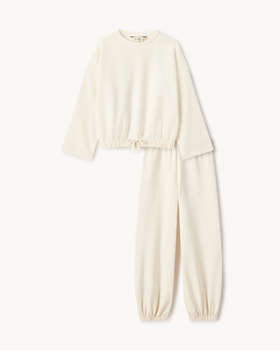 image 1 of F&F Girls Cotton Rich Sweatshirt and Joggers Set in Cream