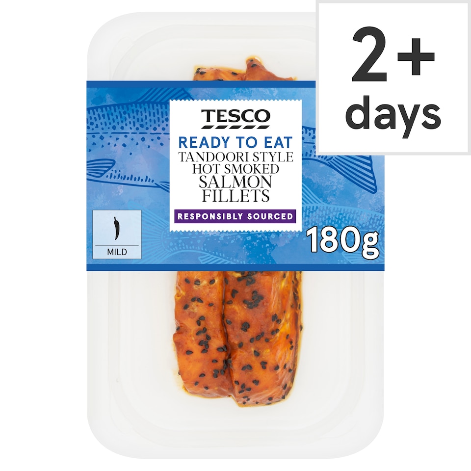 Tesco Ready to Eat Tandoori Style Hot Smoked Salmon Fillets 180g