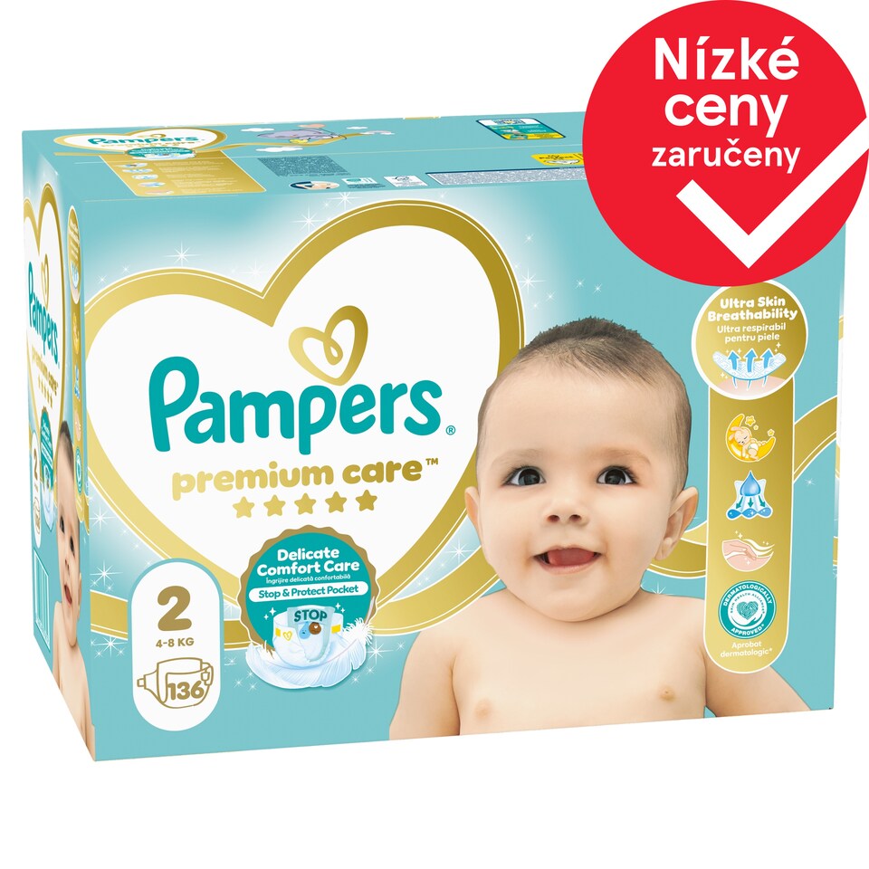 Obrázek 1 pro produkt Pampers Premium Care Velikost 2, 136 Dětské Plenky, 4kg-8kg