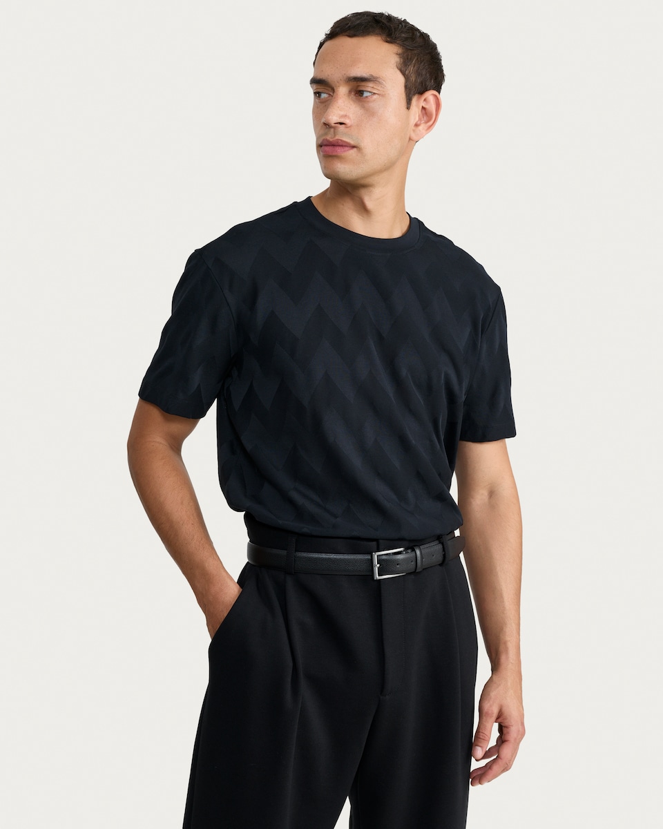 image 1 of F&F Pure Cotton Chevron Pattern T-Shirt in Black