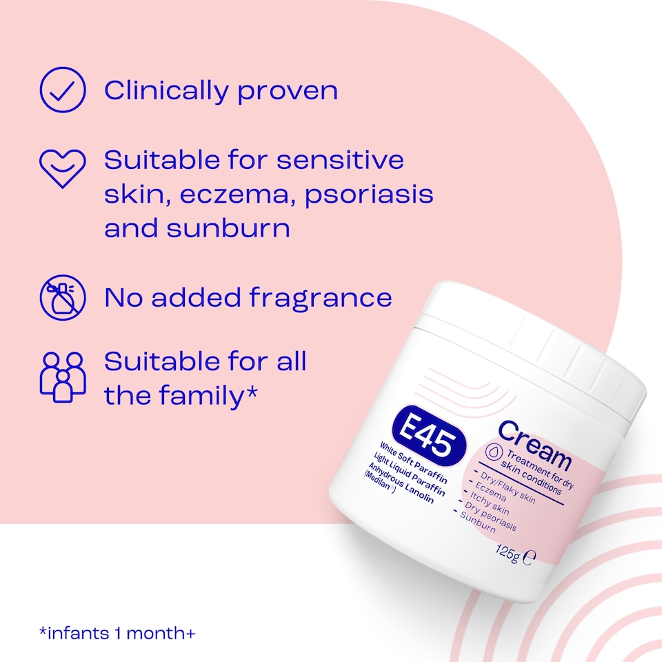 image 1 of E45 Moisturiser Body Cream for Dry Skin & Eczema 125g