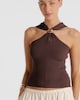 image 2 of The F&F Edit Ribbed Halter Neck Cross Over Top in Chocolate