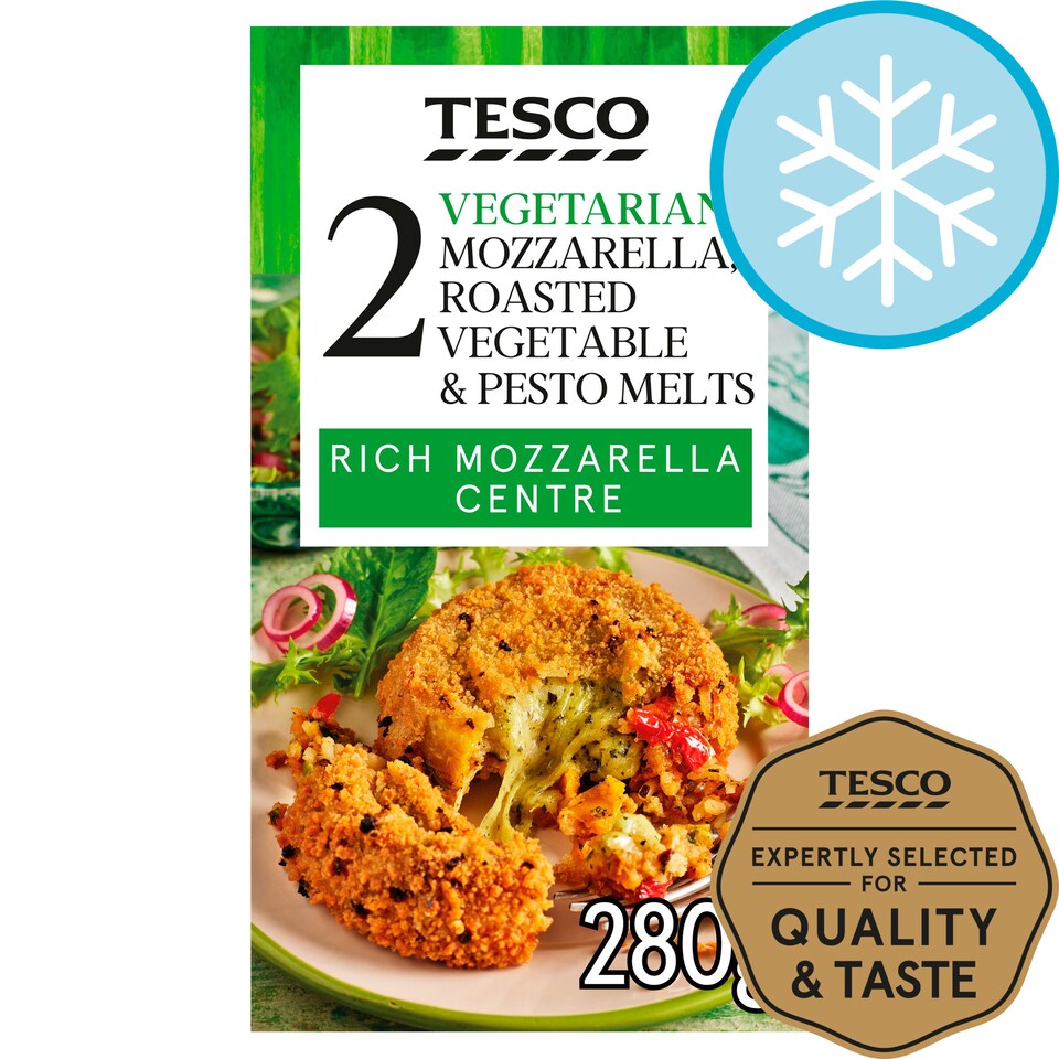 Tesco 2 Vegetarian Mozzarella Roast Vegetable & Pesto Melts 280G
